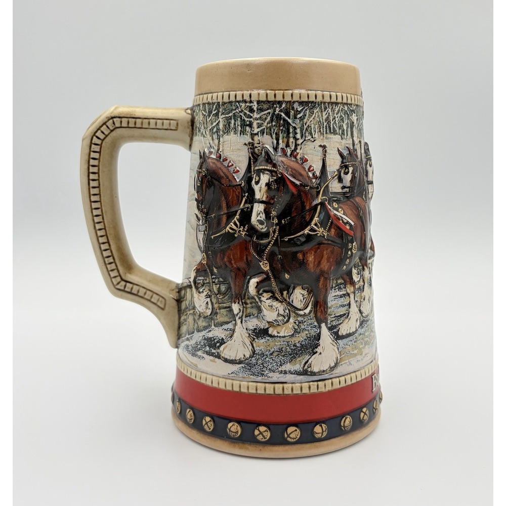 Vintage 1988 Budweiser Holiday Beer Stein Cobblestone Passage Clydesdale Mug 3D